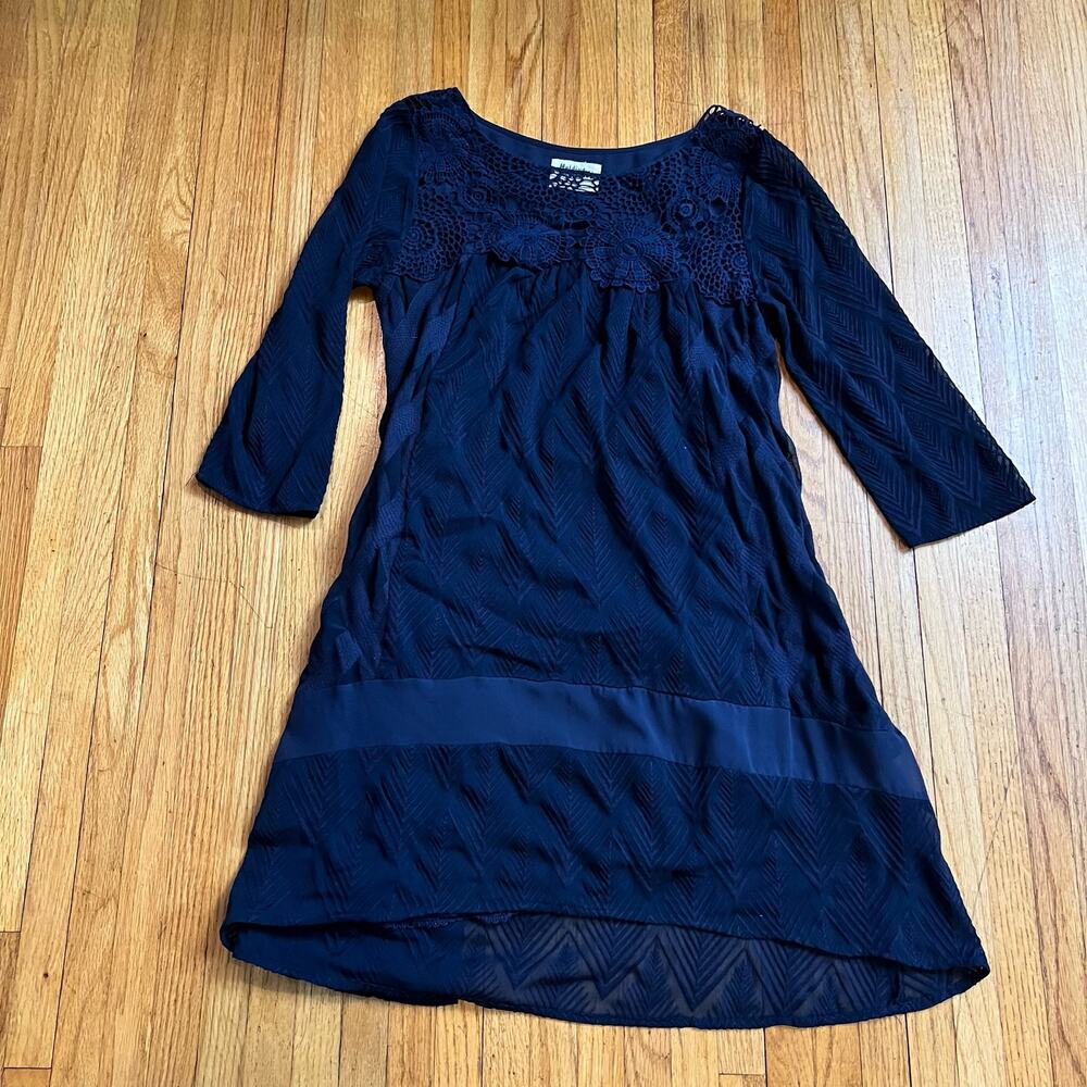 Anthropologie Holding Horses Dress Womens XS Navy Blue Crochet Lace